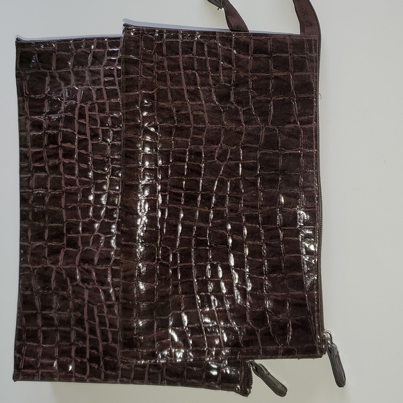 Two Piece Patent Leather Croc Print Traveler Bag Set - Picture 3 of 5
